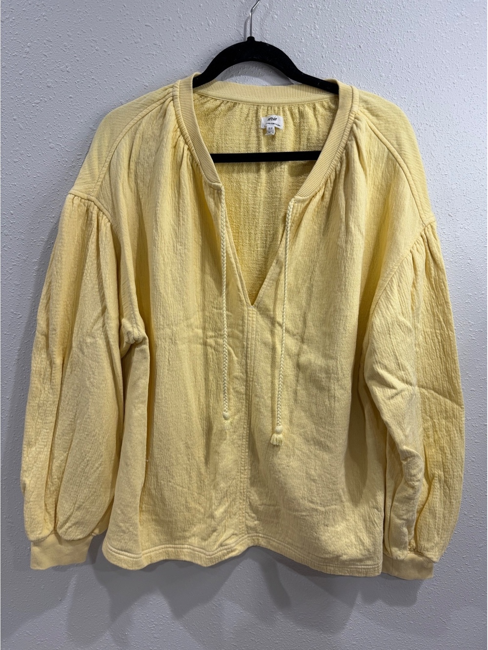 Aerie Easy Street Yellow Crinkle Terry Tassel Tie Sweatshirt Women’s Small